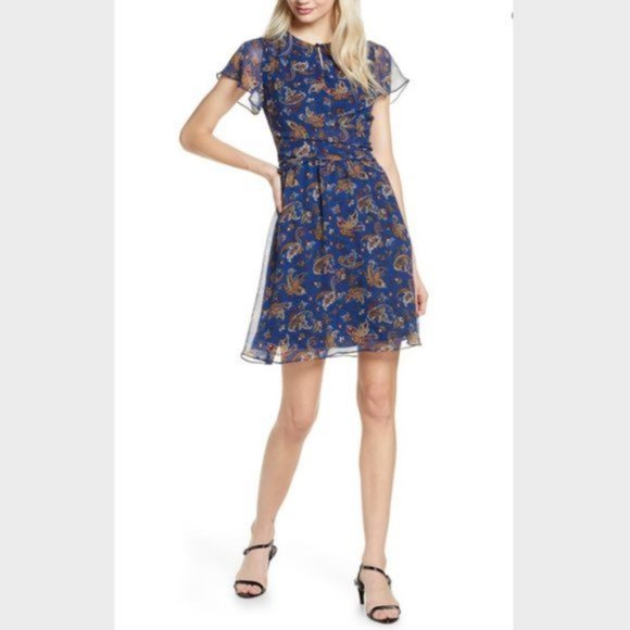 Blue Sam Edelman Paisley Print Short Sleeve Mini Dress - Picture 7 of 7